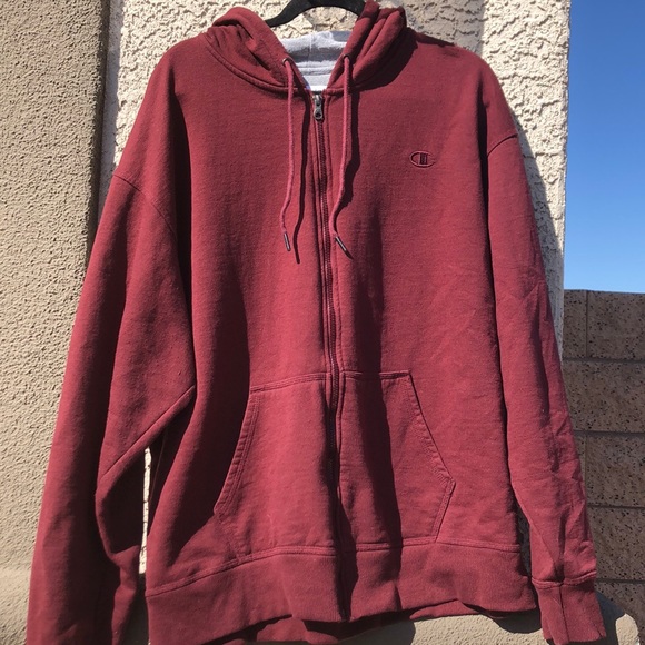 red champion zip up hoodie